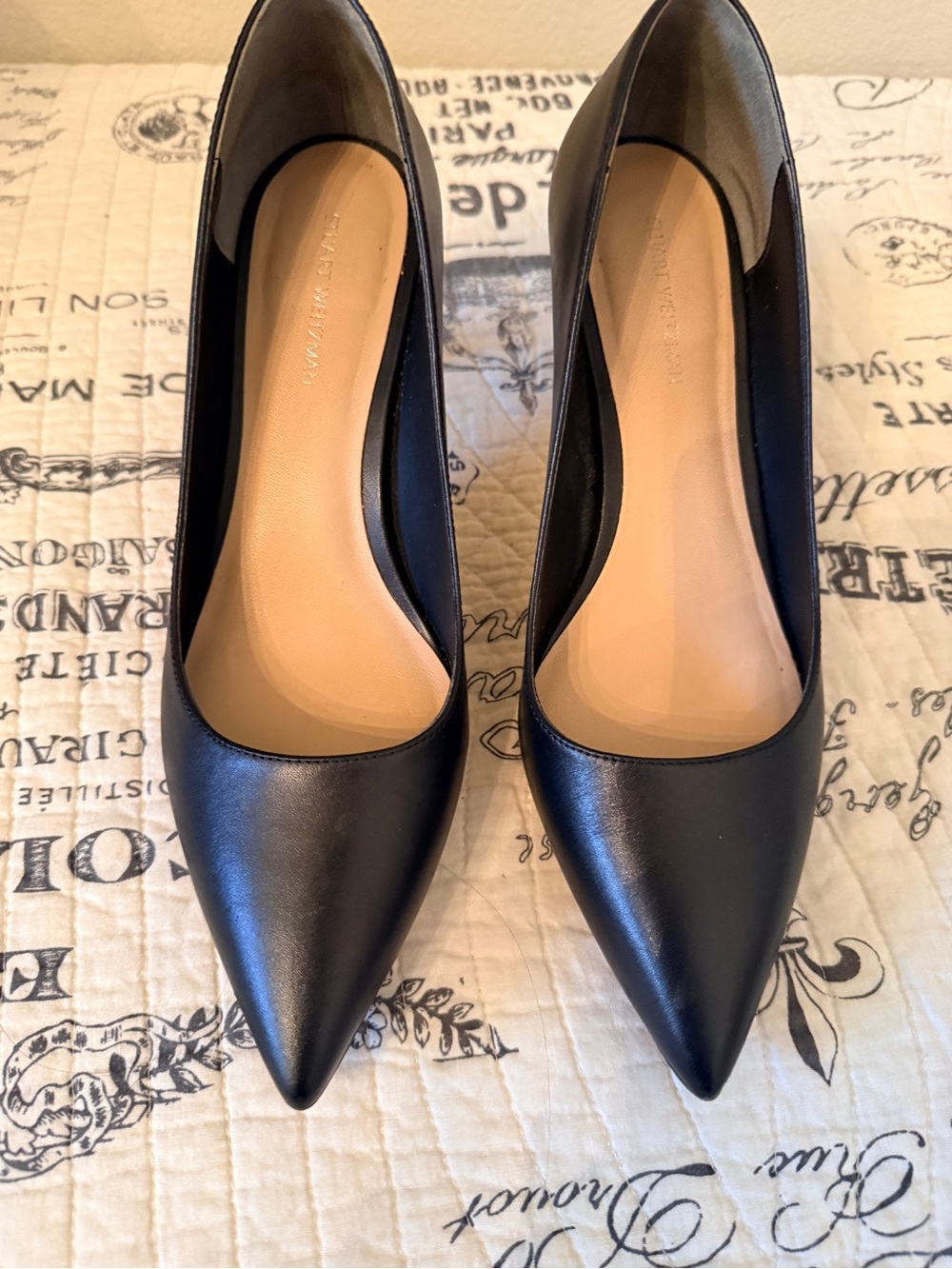 Stuart Weitzman Black Pointed Toe Leather Pumps Heels Size 8 - Picture 2 of 13
